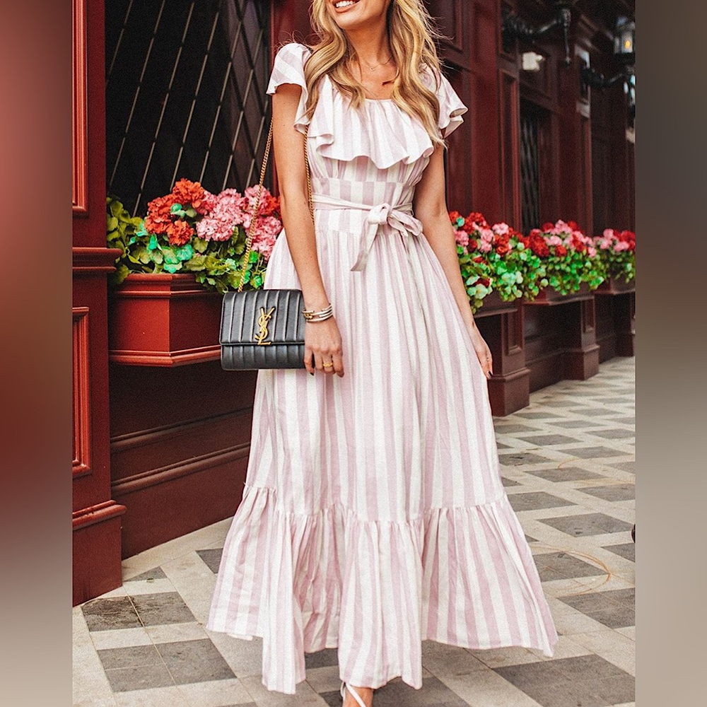 BuddyLove Heather Ruffled Bust Maxi Dress - Pink Stripe